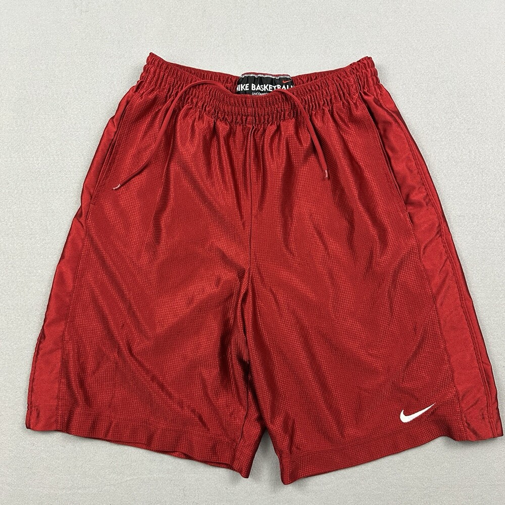 Nike Shorts Men Medium Red Solid Basketball Swoosh Elastic Waist Pockets M
